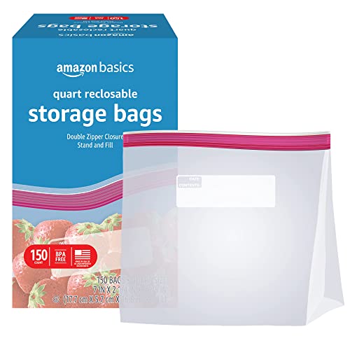 Amazon Basics Quart Food Storage Bags, 150 Count (Previously Solimo)