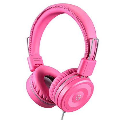 Kids Headphones-noot products K22 Foldable Stereo Tangle-Free 5ft Long Cord 3.5mm Jack Plugin Wired On-Ear Headset for iPad/AmazonKindle,Fire/Girls/Boys/School/Laptop/Travel/Plane/Tablet FlamingoPink