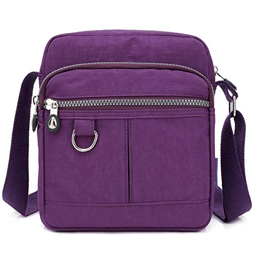 KARRESLY Casual Nylon Purse Handbag Crossbody Bag Waterproof Shoulder Bag for Women (Purple)