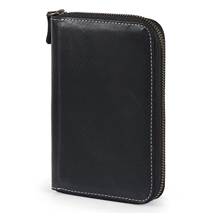 Londo Genuine Leather Padfolio with Pencil Holder Notepad and Zipper Closure (Black)