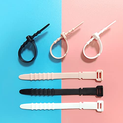 Silicone Zip Ties, Reusable Zip Ties, 20pcs Rubber Cable Ties Straps for Wire Management, Elastic Cable Organizer for Home Office Table Desk. 4.5” Cord Ties in White, Black, Pink, Purple and Blue