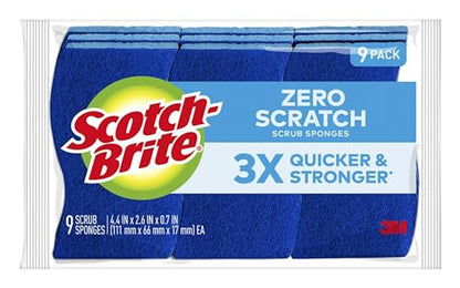 Scotch-Brite Zero Scratch Non-Scratch Scrub Sponges, For Washing Dishes and Cleaning Kitchen, 9 Scrub Sponges