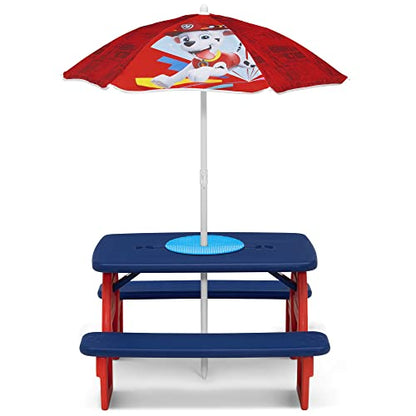 Delta Children 4 Seat Activity Picnic Table with Umbrella and Lego Compatible Tabletop, PAW Patrol