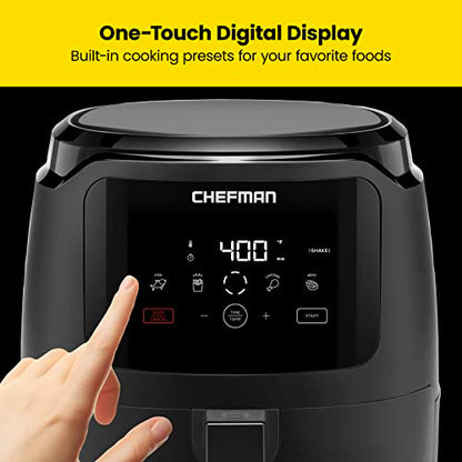 Chefman Digital Air Fryer, Large 5 Qt Family Size, One Touch Digital Control Presets, French Fries, Chicken, Meat, Fish, Nonstick Dishwasher-Safe Parts, Automatic Shutoff, Black