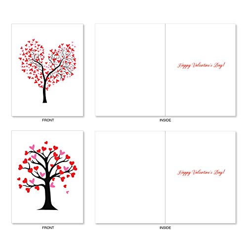 The Best Card Company - 20 Assorted Valentine's Day Hearts Cards Bulk (4 x 5.12 Inch) - Boxed Greetings (10 Designs, 2 Each) - Love Trees AM3185VDG-B2x10