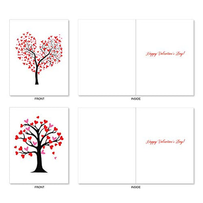 The Best Card Company - 20 Assorted Valentine's Day Hearts Cards Bulk (4 x 5.12 Inch) - Boxed Greetings (10 Designs, 2 Each) - Love Trees AM3185VDG-B2x10