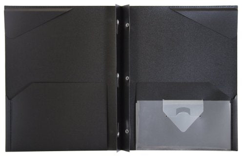 Five Star 2 Pocket Folder, Stay-Put Folder, Plastic Colored Folders with Pockets & Prong Fasteners for 3-Ring Binders, Great for Home School Supplies & Home Office, 11” x 8-1/2, Black (72113)