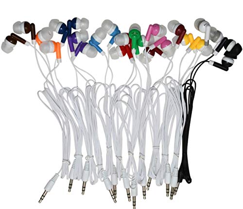 Deal Maniac 10 Pack Earphones Earbuds Headphones 3.5mm Plug Disposable, 12 Assorted Colors (Individually Bagged), Ideal for Children, Kids, Students, Classrooms, Libraries, Bulk Wholesale Pricing