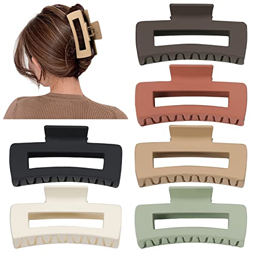 Sisiaipu 4 Inch Big Hair Claw Clips 6 Pcs Large Claw Clips for Thick Hair Square Hair Clips for Women Rectangle Hair Clips Nonslip Acrylic Banana Jaw Clips Hair Accessories for Girls -Brown