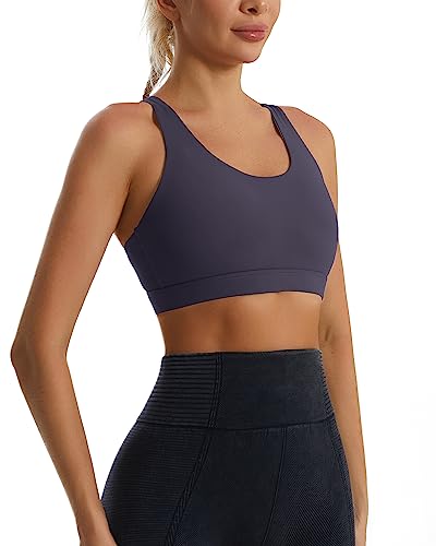 RUNNING GIRL Sports Bra for Women, Criss-Cross Back Padded Strappy Sports Bras Medium Support Yoga Bra with Removable Cups (2575-Dusty Blue, S)