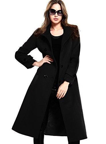 Escalier Women's Wool Trench Coat Double-Breasted Jacket with Belts Black L