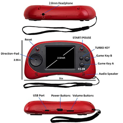 EASEGMER 16 Bit Kids Handheld Games Built-in 220 HD Video Games, 2.5 Inch Portable Game Player with Headphones - Best Travel Electronic Toys Gifts for Toddlers Age 3-10 Years Old Children (Red)