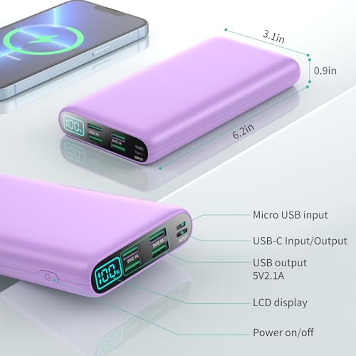 Portable Charger 38800mAh,LCD Display Power Bank,4 USB Outputs Battery Pack Backup,2 Input USB-C in&out Phone Charging Compatible with iPhone 15/14 Pro Max/13/12,Android Samsung Galaxy/Pixel-Purple