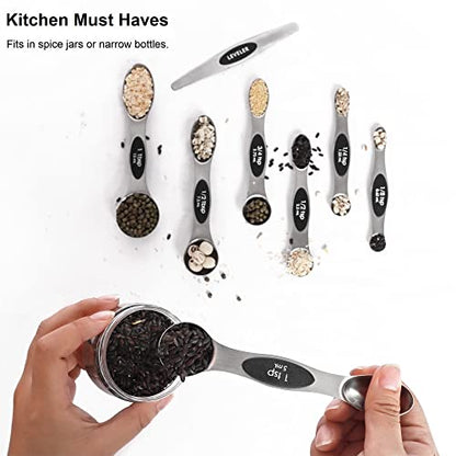 Magnetic Measuring Spoons Set Stainless Steel with Leveler, Stackable Metal Tablespoon Measure Spoon for Baking, Measuring Cups and Spoon Set Kitchen Gadgets Apartment Essentials Fits in Spice Jars