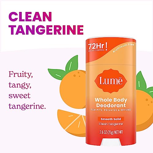 Lume Whole Body Deodorant - Smooth Solid Stick - 72 Hour Odor Control - Aluminum Free, Baking Soda Free and Skin Safe - 2.6 Ounce (Pack of 2) (Clean Tangerine)