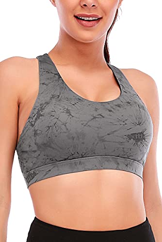 RUNNING GIRL Sports Bra for Women, Criss-Cross Back Padded Strappy Sports Bras Medium Support Yoga Bra with Removable Cups (2353D-Slate Gray, XS)