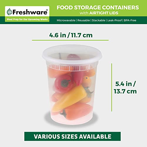 Freshware Food Storage Containers [24 Set] 32 oz Plastic Deli Containers with Lids, Slime, Soup, Meal Prep Containers | BPA Free | Stackable | Leakproof | Microwave/Dishwasher/Freezer Safe