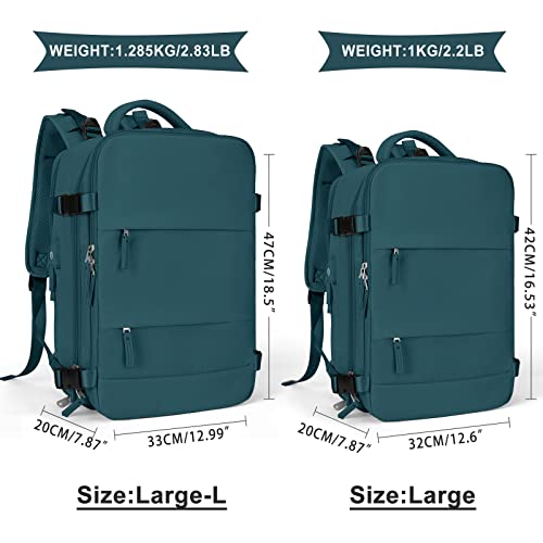 coowoz Large Travel Backpack For Women Men,Carry On Flight Approved,Hiking Waterproof Outdoor Sports Rucksack Casual Daypack Fit 15.6 Inch Laptop Shoes Compartment (Peacock Blue)