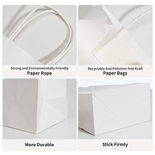 RACETOP White Paper Bags with Handles Bulk 8"x4.5"x10.8" 100Pcs Gift Bags Medium Size, White Gift Bags with Handles, Gift Bags Bulk, Retail Bags, Party Bags, Shopping Bags, Merchandise Bags