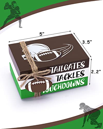 Xylolfsty Football Book Stack with Wooden Football Ornament Football Tiered Tray Decor Tailgates Tackles Touchdowns Decorative Wood Books Collections for Boys Room Shelf Table Fall Home Decorations