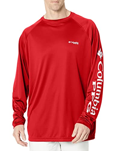 Columbia Men's Terminal Tackle Long Sleeve Shirt, Red Spark/White Logo, Large