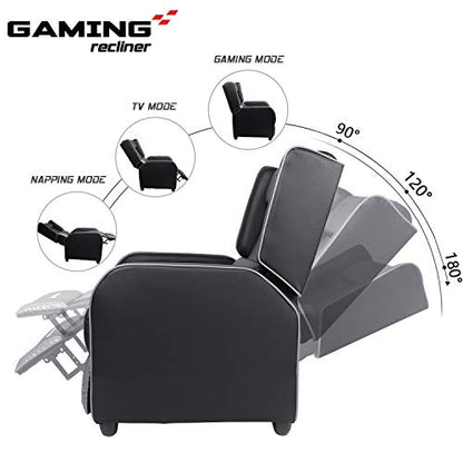 LEMBERI Gaming Recliner Chair for Adults, PU Leather Home Theater Seating Video Game Chairs for Living Room Ergonomic Racing Style Single Movie Gamer Lounge Sofa Grey