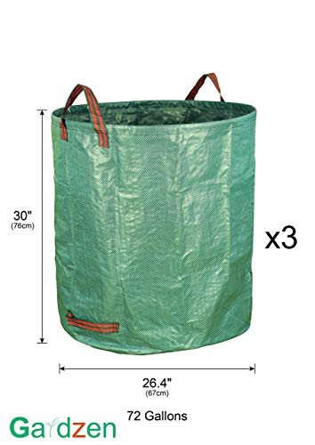 Gardzen 3-Pack 72 Gallons Garden Bag - Reuseable Heavy Duty Gardening Bags, Lawn Pool Garden Leaf Waste Bag