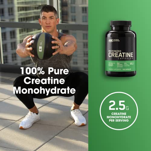 Optimum Nutrition Micronized Creatine Monohydrate Capsules, Keto Friendly, 2500mg, 100 Capsules