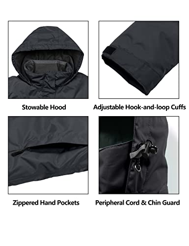 Little Donkey Andy Women’s Waterproof Rain Jacket Lightweight Outdoor Windbreaker Rain Coat Shell for Hiking, Travel Black XL