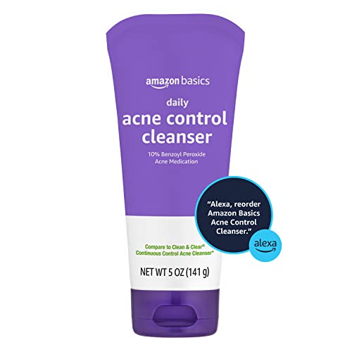 Amazon Basics Daily Acne Control Cleanser, Maximum Strength 10% Benzoyl Peroxide Acne Medication, Fragrance Free, 5 Ounce