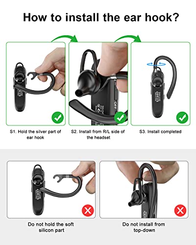 New bee Bluetooth Earpiece V5.0 Wireless Handsfree Headset with Microphone 24 Hrs Driving Headset 60 Days Standby Time for iPhone Android Samsung Laptop Trucker Driver (Black)