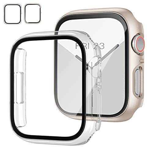 2 Pack Case with Tempered Glass Screen Protector for Apple Watch Series 6/5/4/SE 40mm,JZK Slim Guard Bumper Full Coverage Hard PC Protective Cover HD Ultra-Thin Cover for iWatch 40mm,Starlight+Clear