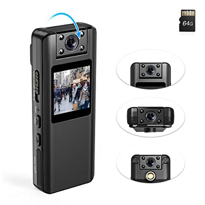 BOBLOV A22 64/32GB Body Camera, 2200mAh Battery for 10Hours Recording,180° Rotatable Lens, 1080P BodyCam with OLED Screen to Playback, Camcorder with Audio for Walking, Delivery, Daily Proof (64GB)