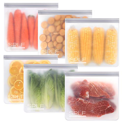 SPLF BPA FREE Reusable Storage Bags, 6 Pack Reusable Gallon Freezer Bags, Extra Thick Leakproof Silicone and Plastic Free for Marinate Meats, Cereal, Sandwich, Snack, Travel Items, Home Organization