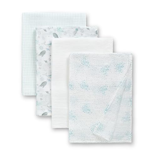 Delta Children 100% Cotton Muslin Baby Receiving Blankets for Girls and Boys – 47x47 Inches (Pack of 4), Sea Life