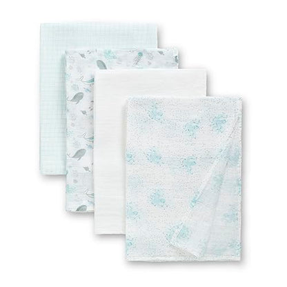 Delta Children 100% Cotton Muslin Baby Receiving Blankets for Girls and Boys – 47x47 Inches (Pack of 4), Sea Life