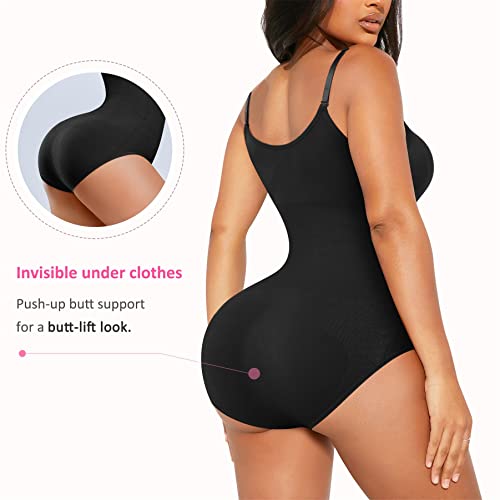 BRABIC Bodysuit Shapewear for Women Tummy Control Panties Seamless Sleeveless Tops V-Neck Camisole Jumpsuit (Black, Medium/Large)