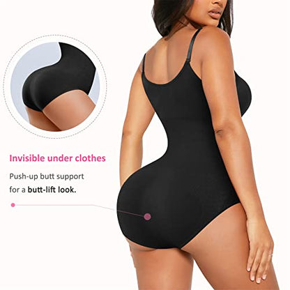 BRABIC Bodysuit Shapewear for Women Tummy Control Panties Seamless Sleeveless Tops V-Neck Camisole Jumpsuit (Black, Medium/Large)