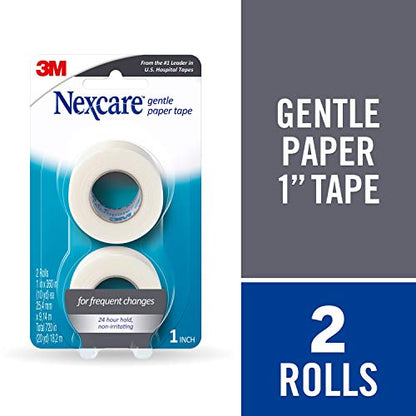 Nexcare Gentle Paper Tape, Medical Paper Tape, Secures Dressings and Lifts Away Gently - 1 In x 10 Yds, 2 Rolls of Tape