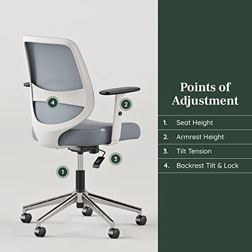 Branch Daily Chair - Sustainable and Stylish Mesh Computer Office Chair with Swivel, Lumbar Rest, and Adjustable Armrests - Comfortable Seating for Improved Posture and Productivity - Slate-White