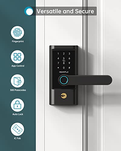 Keyless Entry Smart Door Lock - HEANTLE Smart Lock Fingerprint Door Lock with Lever Electronic Locks for Front Door Touchscreen Keypads Door Lock Automatic Lock Compatible with Alexa Google Home Black