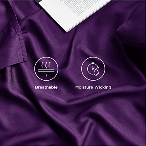 Bedsure Queen Sheets, Rayon Derived from Bamboo, Queen Cooling Sheet Set, Deep Pocket Up to 16", Breathable & Soft Bed Sheets, Hotel Luxury Silky Bedding Sheets & Pillowcases, Plum