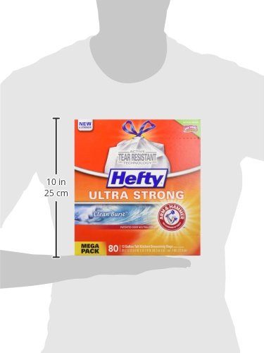 Hefty Ultra Strong Tall Kitchen Trash Bags, Clean Burst Scent, 13 Gallon, 80 Count