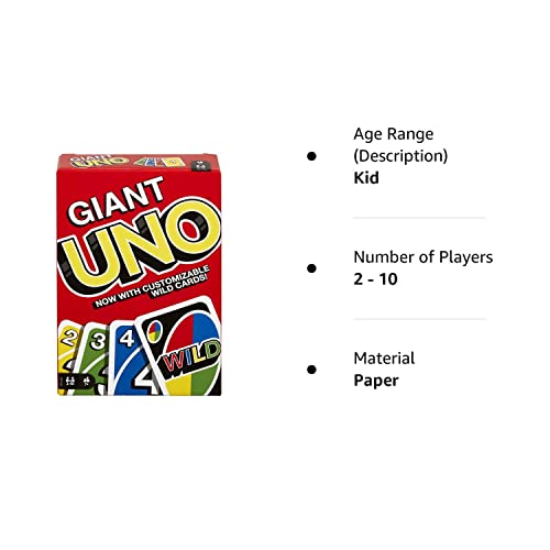 Mattel Games Giant UNO Card Game for Kids, Adults & Family Night, Oversized Cards & Customizable Wild Cards for 2-10 Players