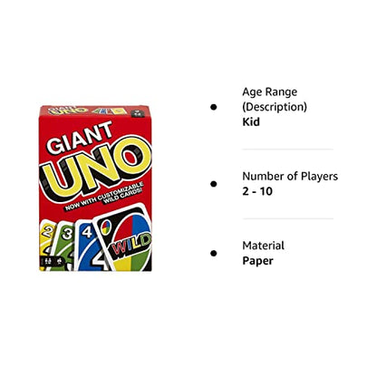 Mattel Games Giant UNO Card Game for Kids, Adults & Family Night, Oversized Cards & Customizable Wild Cards for 2-10 Players