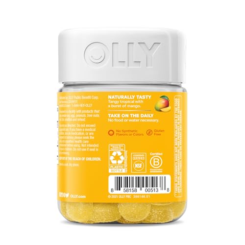 OLLY Probiotic Gummy, Immune and Digestive Support, 1 Billion CFUs, Chewable Probiotic Supplement, Mango, 25 Day Supply - 50 Count