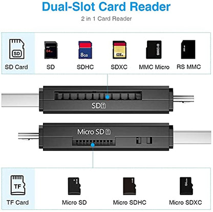 Vanja SD Card Reader, Micro SD to USB OTG Adapter and USB 2.0 Portable Memory Card Reader for SD TF SDXC SDHC MMC RS-MMC Micro SD Micro SDXC Micro SDHC Card and UHS-I Cards