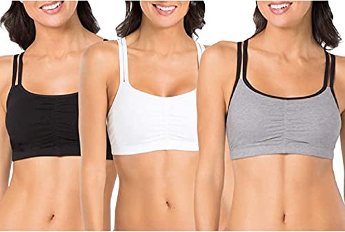 Fruit of The Loom Womens Spaghetti Strap Cotton Pull Over 3 Pack Sports Bra, Grey With Black/White/Black Hue, 34