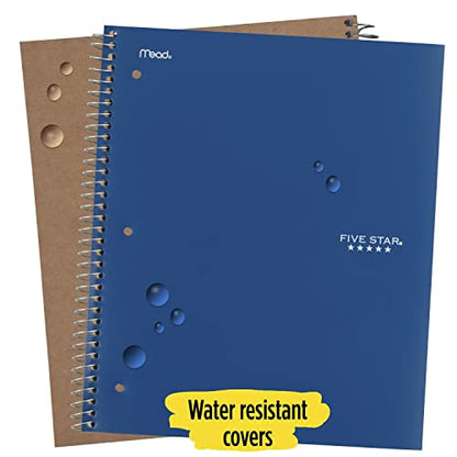 Five Star Spiral Notebook, 6 Pack, 1 Subject, College Ruled Paper, Fights Ink Bleed, Water Resistant Cover, 8-1/2" x 11", 100 Sheets, Color Will Vary (38052)