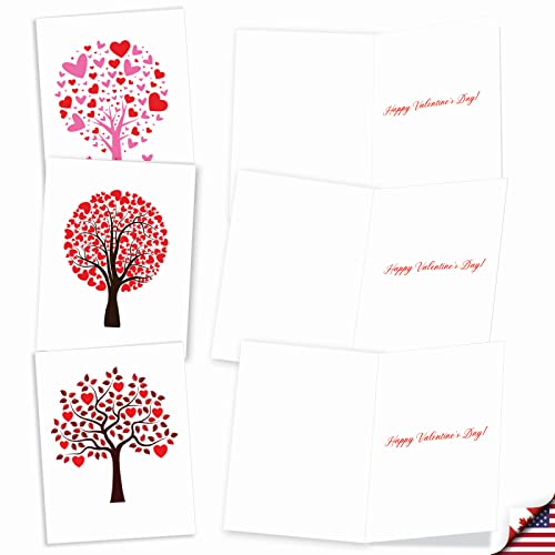 The Best Card Company - 20 Assorted Valentine's Day Hearts Cards Bulk (4 x 5.12 Inch) - Boxed Greetings (10 Designs, 2 Each) - Love Trees AM3185VDG-B2x10